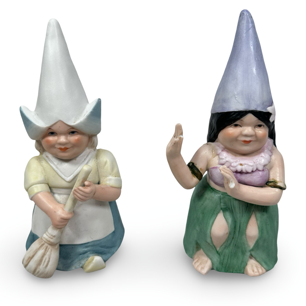 Vintage Unieboek Gnomes of The World Lot of 2 Hawaiian & Dutch Figurines Ceramic